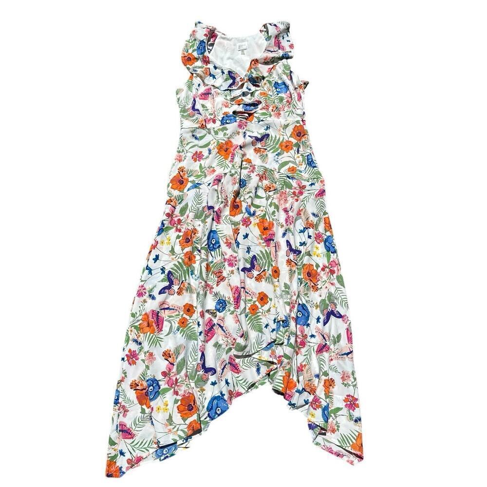 Women’s Cupio White Floral Butterfly Midi High Low Dress Size Medium